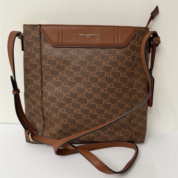 Karl Lagerfeld Brown Monogram Adjustable Crossbody Bag - Picture 5 of 16